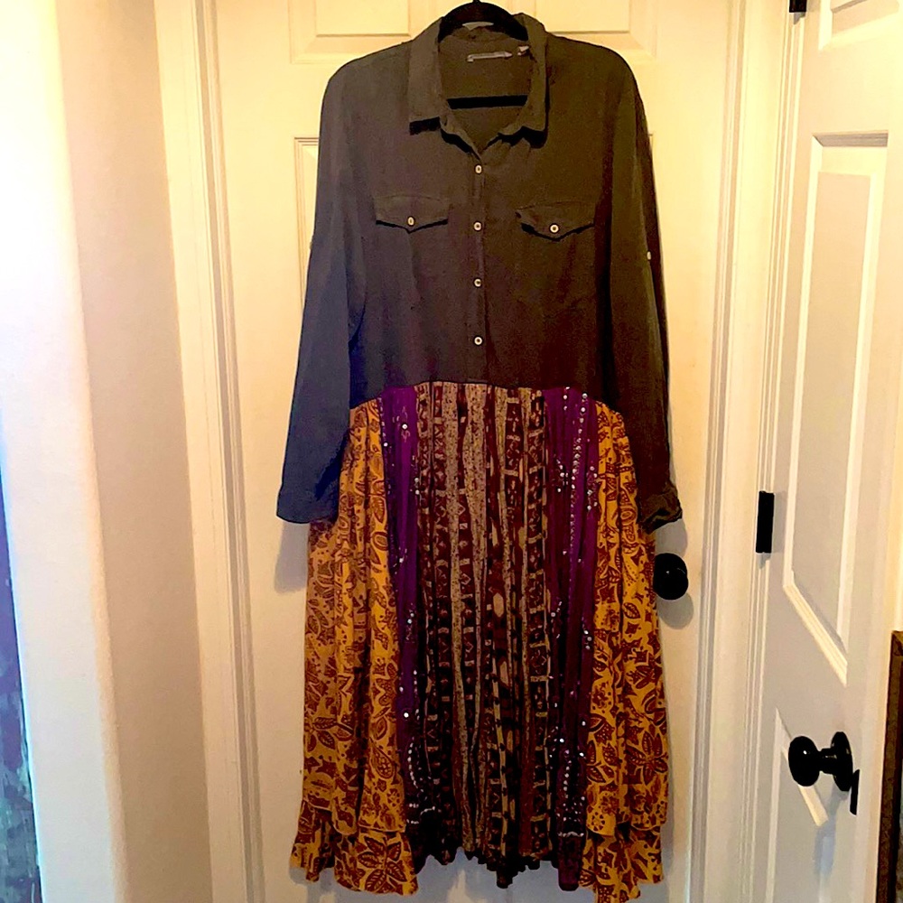Super cute BoHo upcycled midi dress size XL